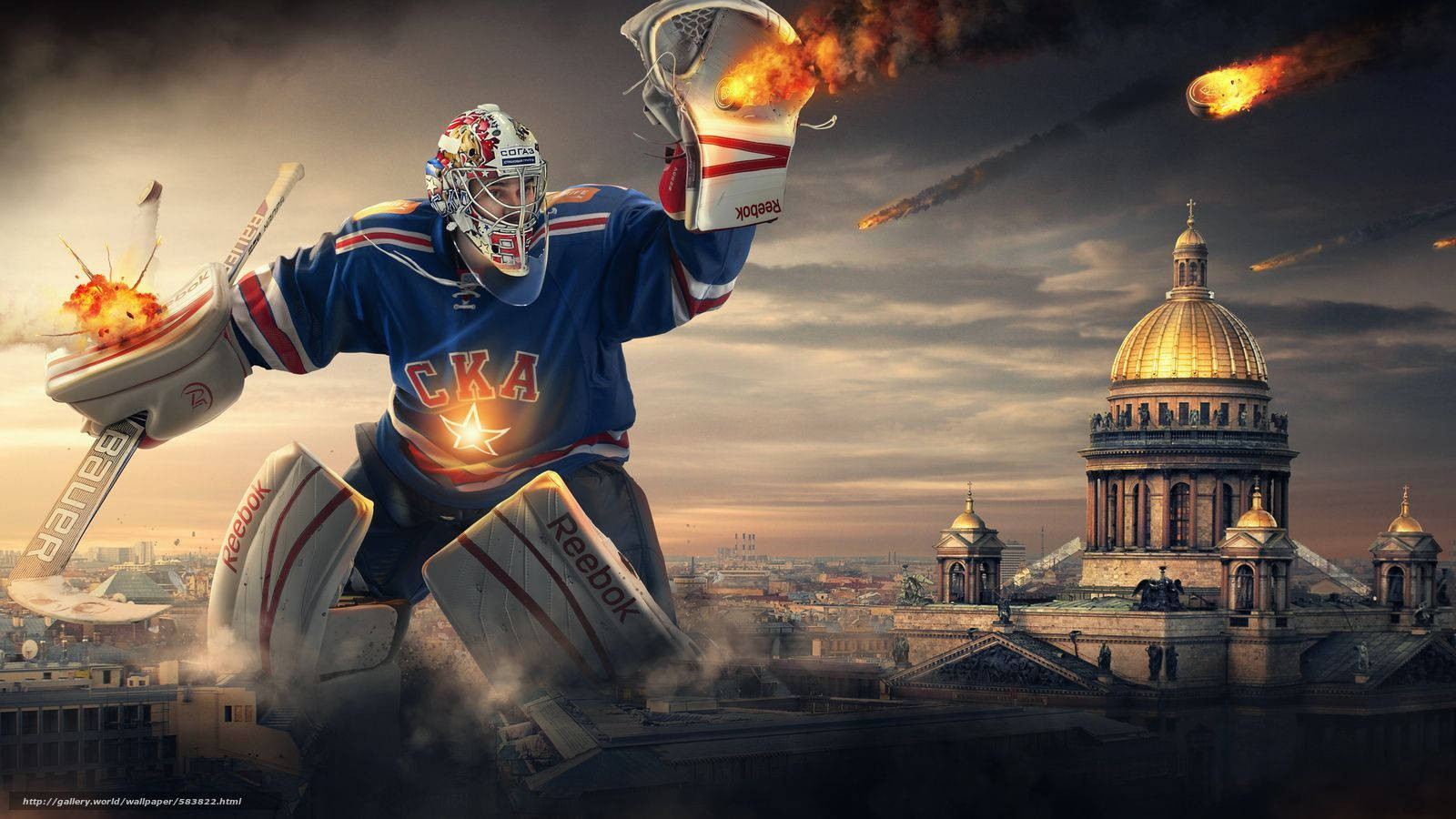 Diseñográfico De Un Portero De Hockey Sobre Hielo Del Ska De San Petersburgo. Fondo de pantalla