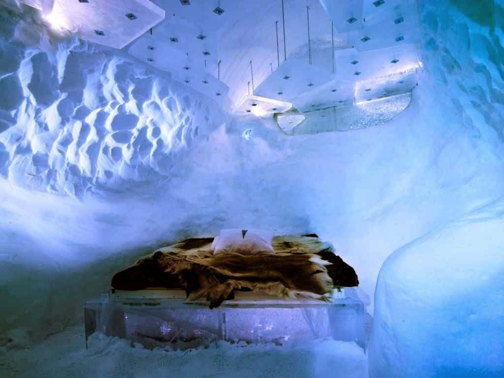 Stunning Ice Hotel Suite Interior Wallpaper