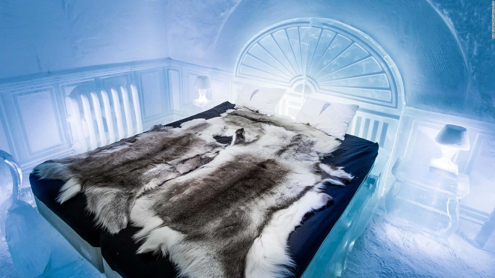 Majestic Ice Hotel at Night Wallpaper