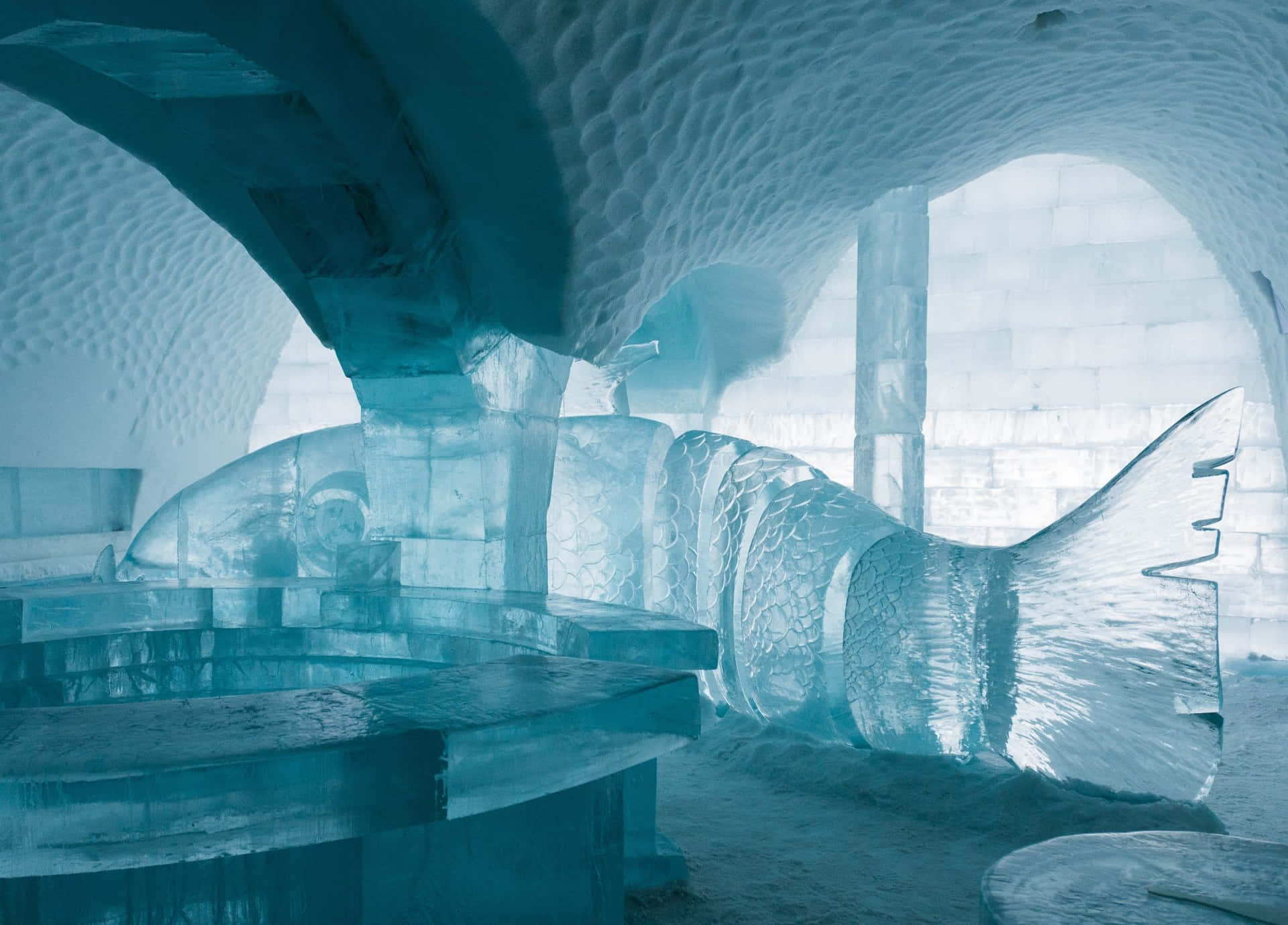 Majestic Ice Hotel under the Northern Lights Wallpaper