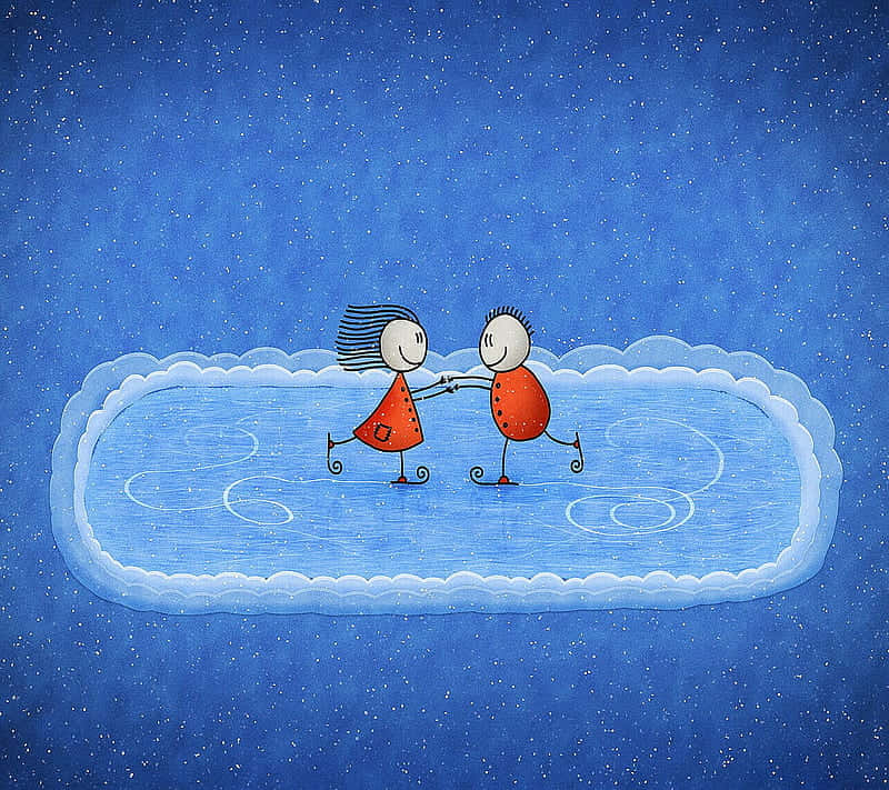 Ice Skating Couple Cartoon Wallpaper