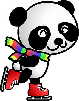 Ice Skating Panda Cartoon PNG