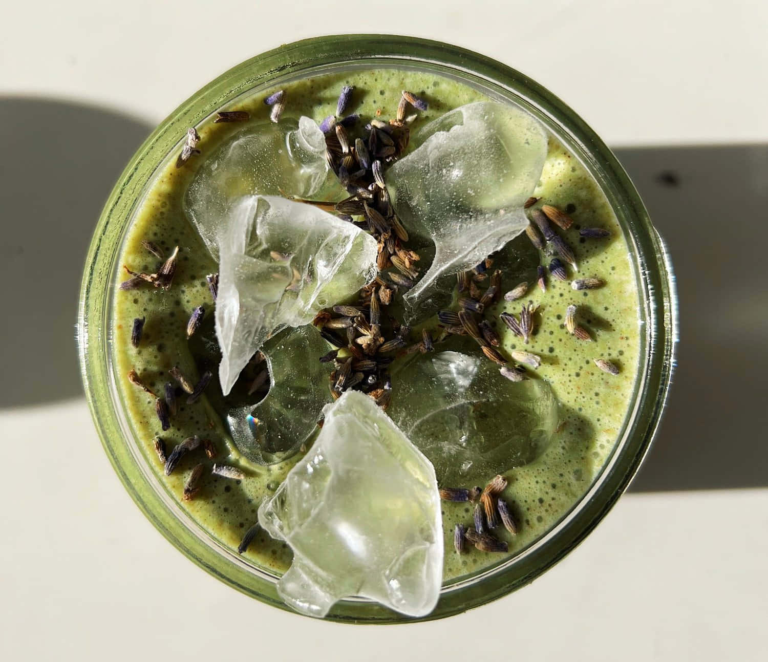 Iced Matcha Lavender Drink Top View Wallpaper