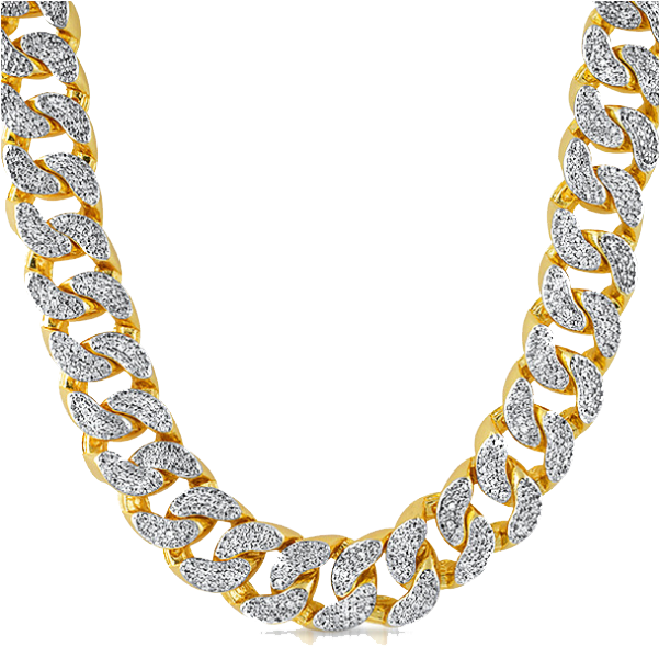 Iced Out Gold Cuban Link Chain PNG