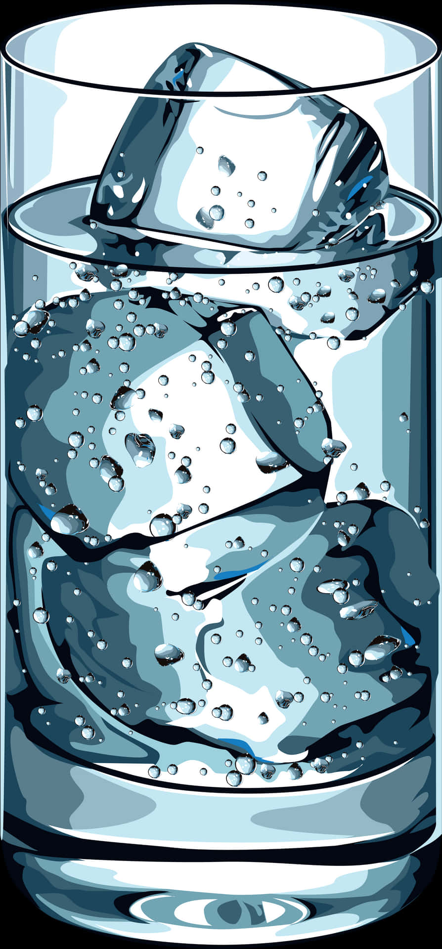 Iced Water Glass Vector Illustration PNG