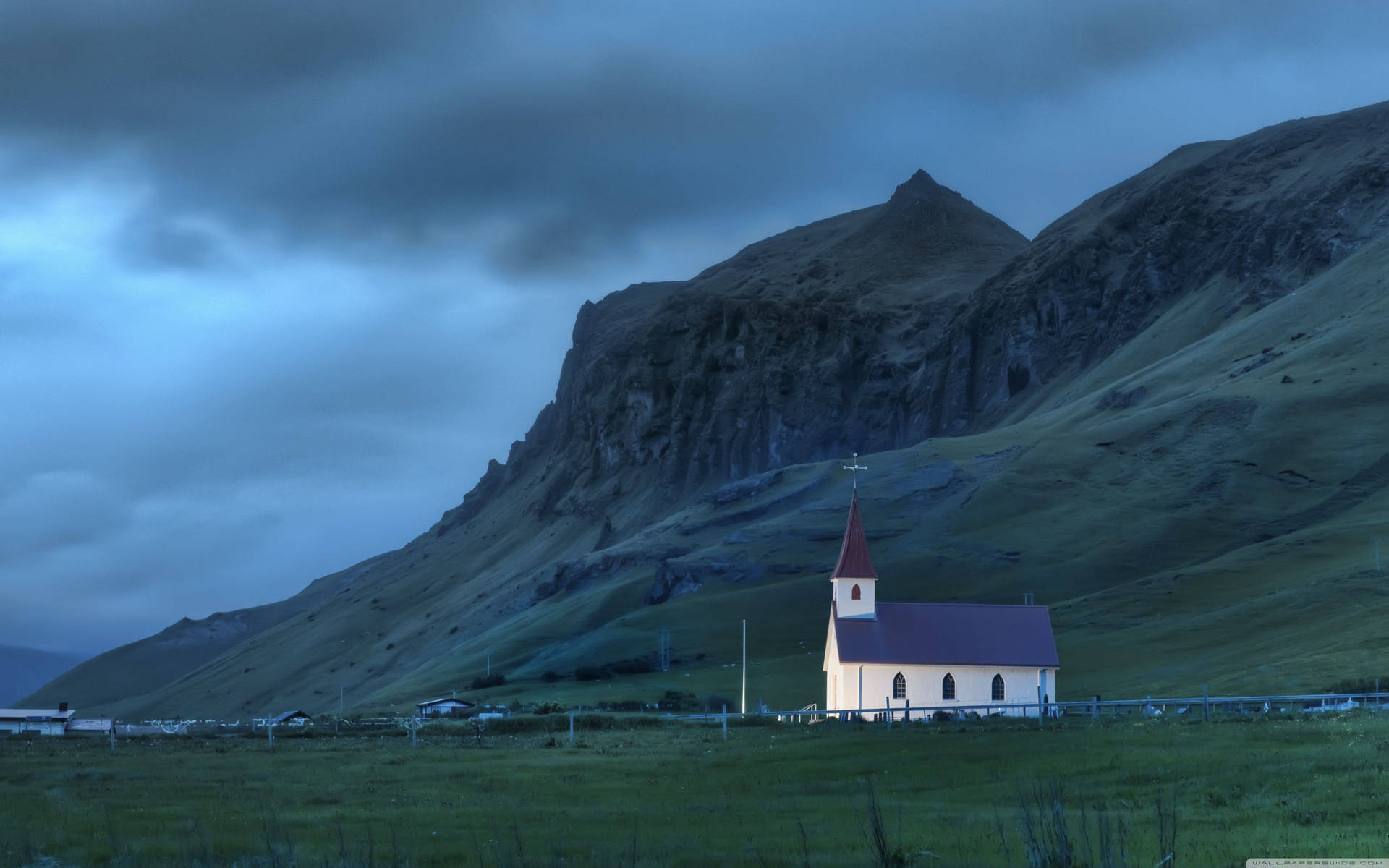 Iceland Mountain Side Church Wallpaper