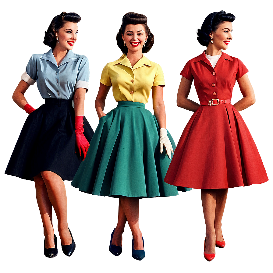 Iconic 1950s Fashion Outfits Png 06242024 PNG