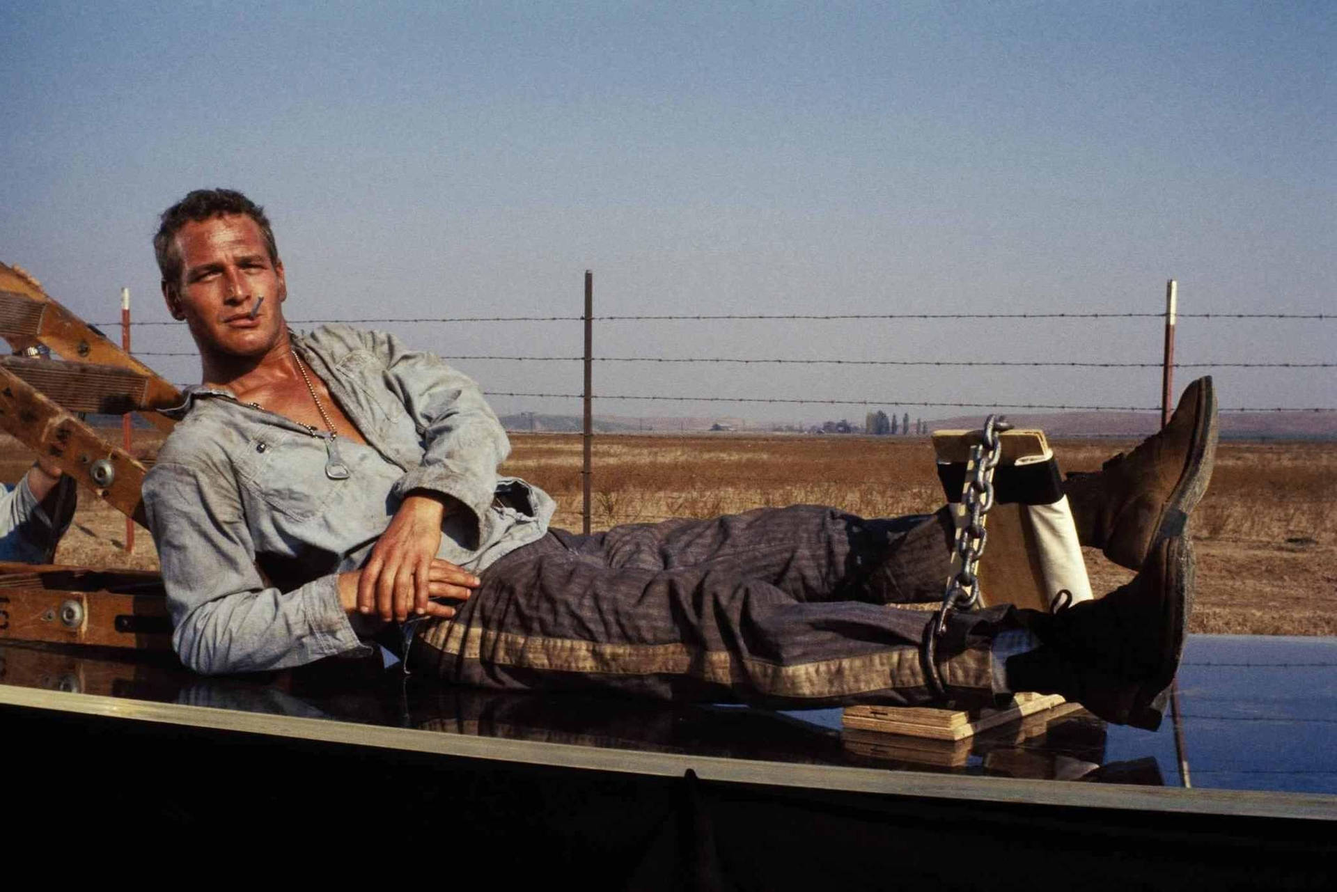 Ikonisk Skuespiller Paul Newman Spiser en Salat Wallpaper
