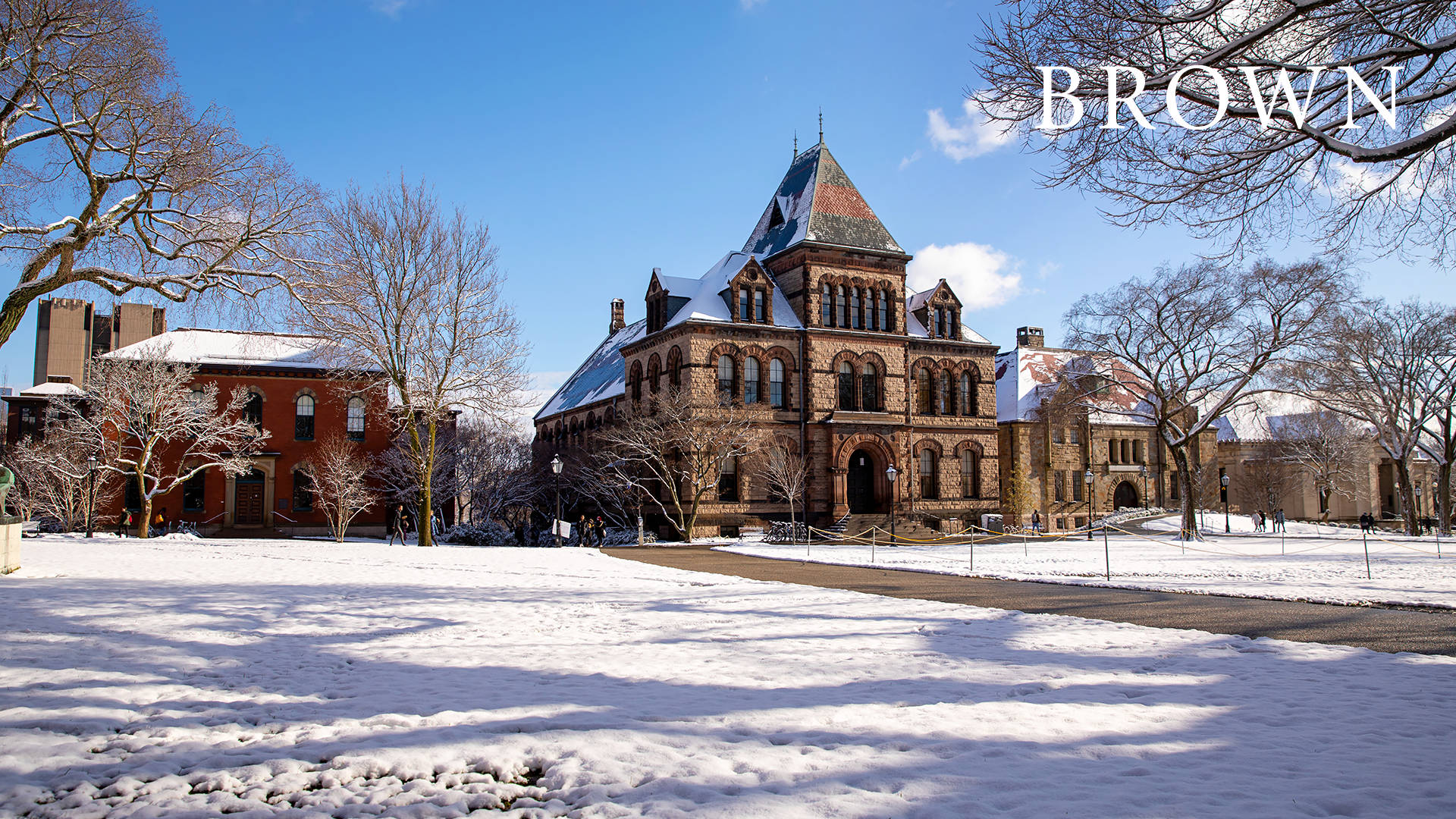 Iconic Brown University Building With Snow Wallpaper