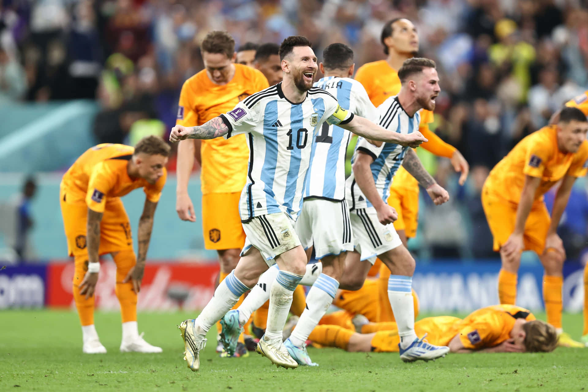 Iconic Celebration Of Lionel Messi Wallpaper