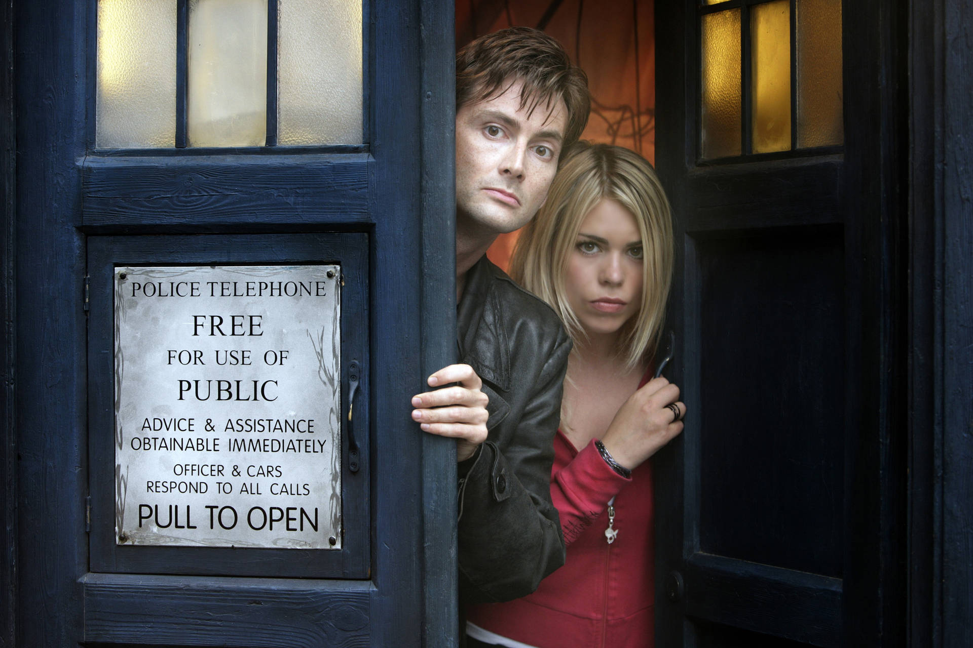 Iconic Doctor Who Actors In The Classic Police Box - Hd Scene Wallpaper