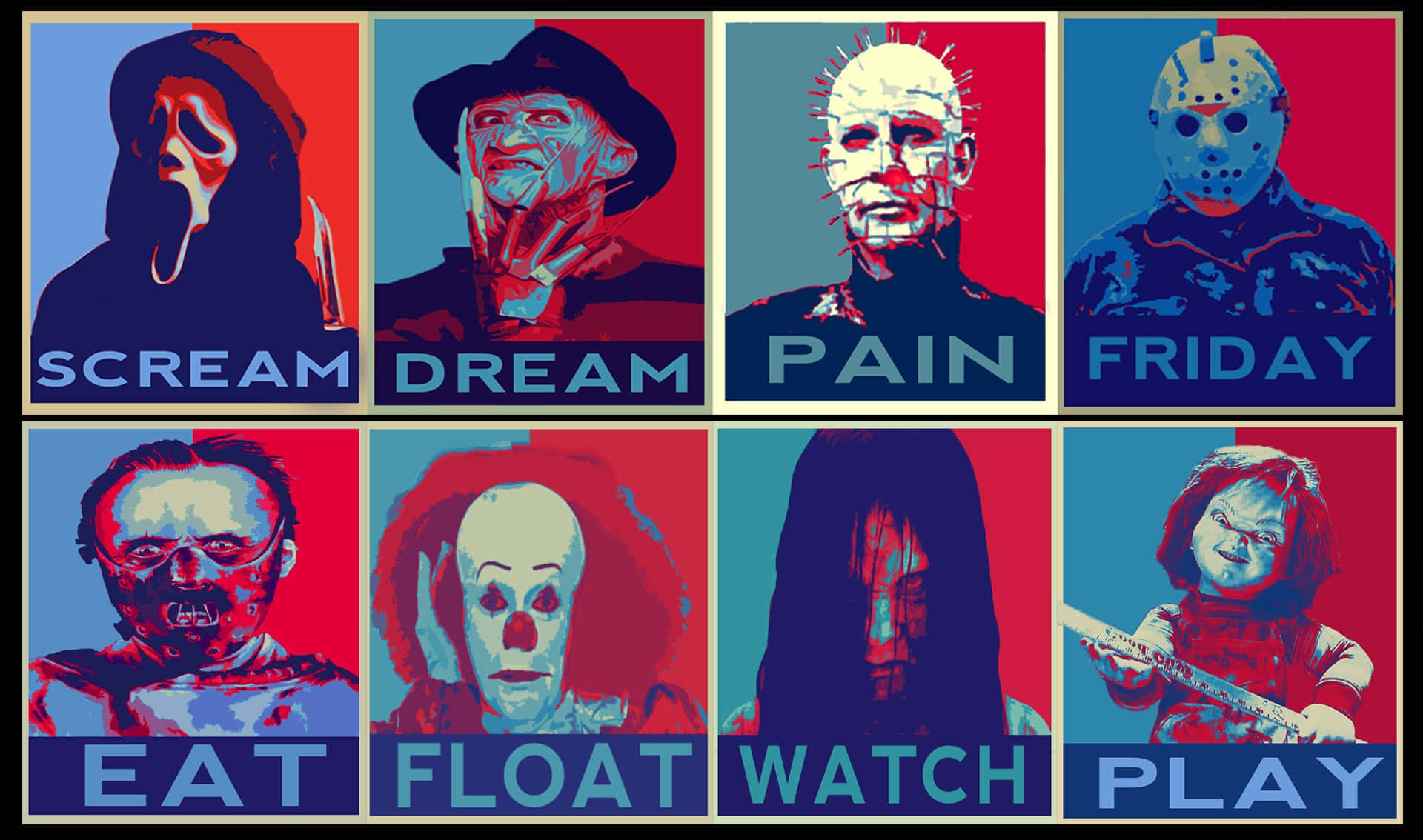 Iconic Horror Movie Villains Collage Wallpaper