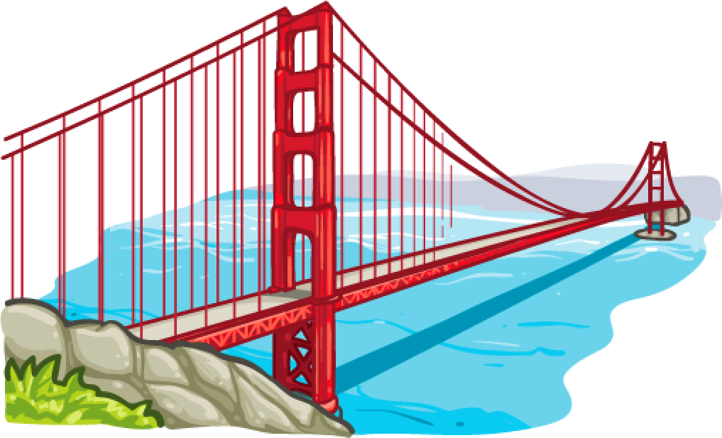 Iconic Red Suspension Bridge Illustration PNG