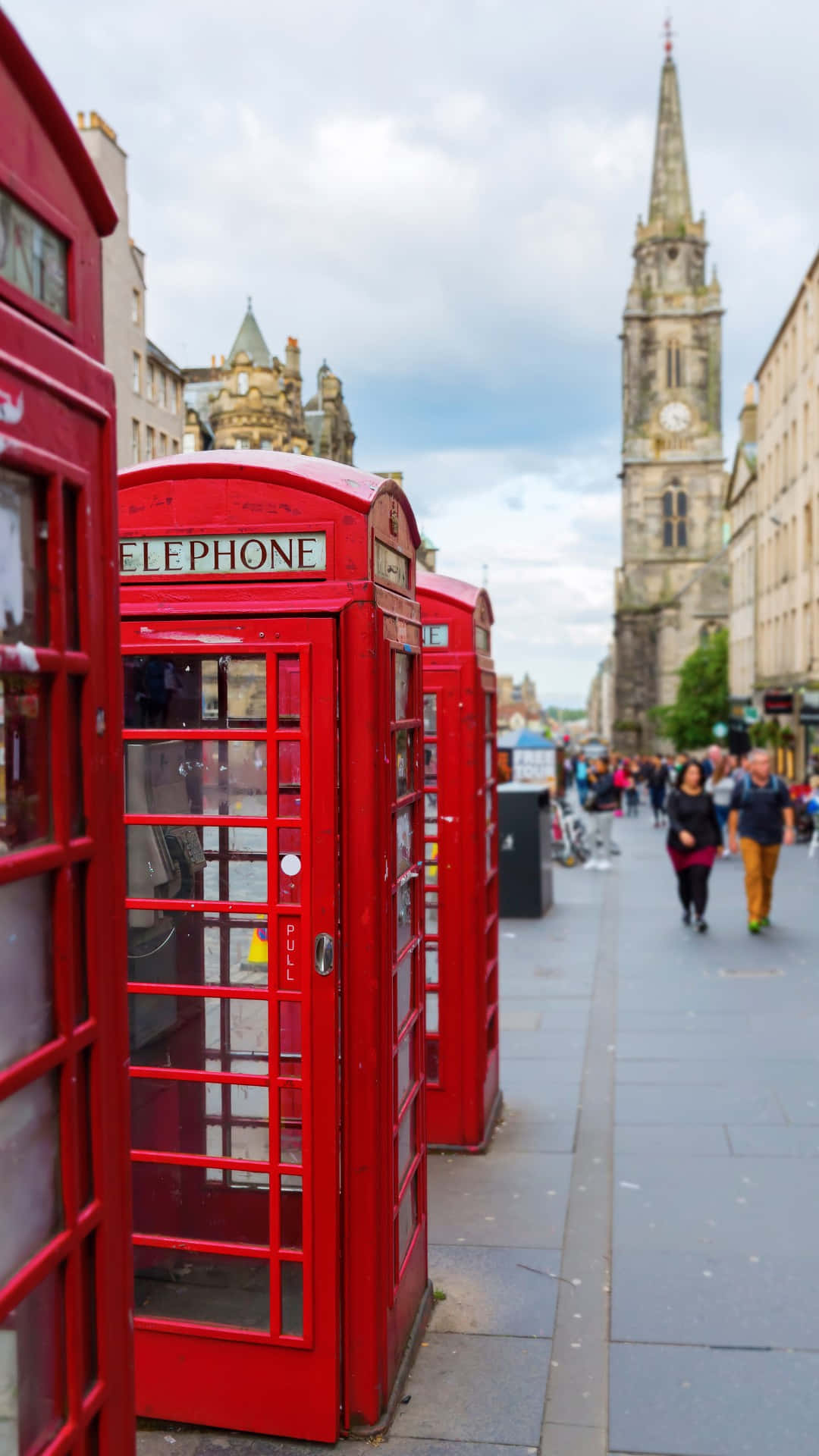 Iconic Red Telephone Boxes Royal Mile Edinburgh Wallpaper