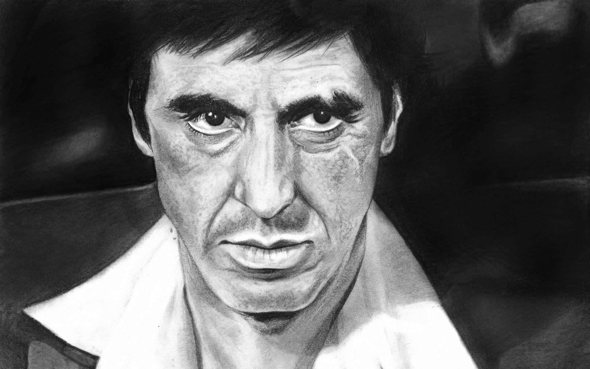 Iconic Scarface Character Sketch Wallpaper