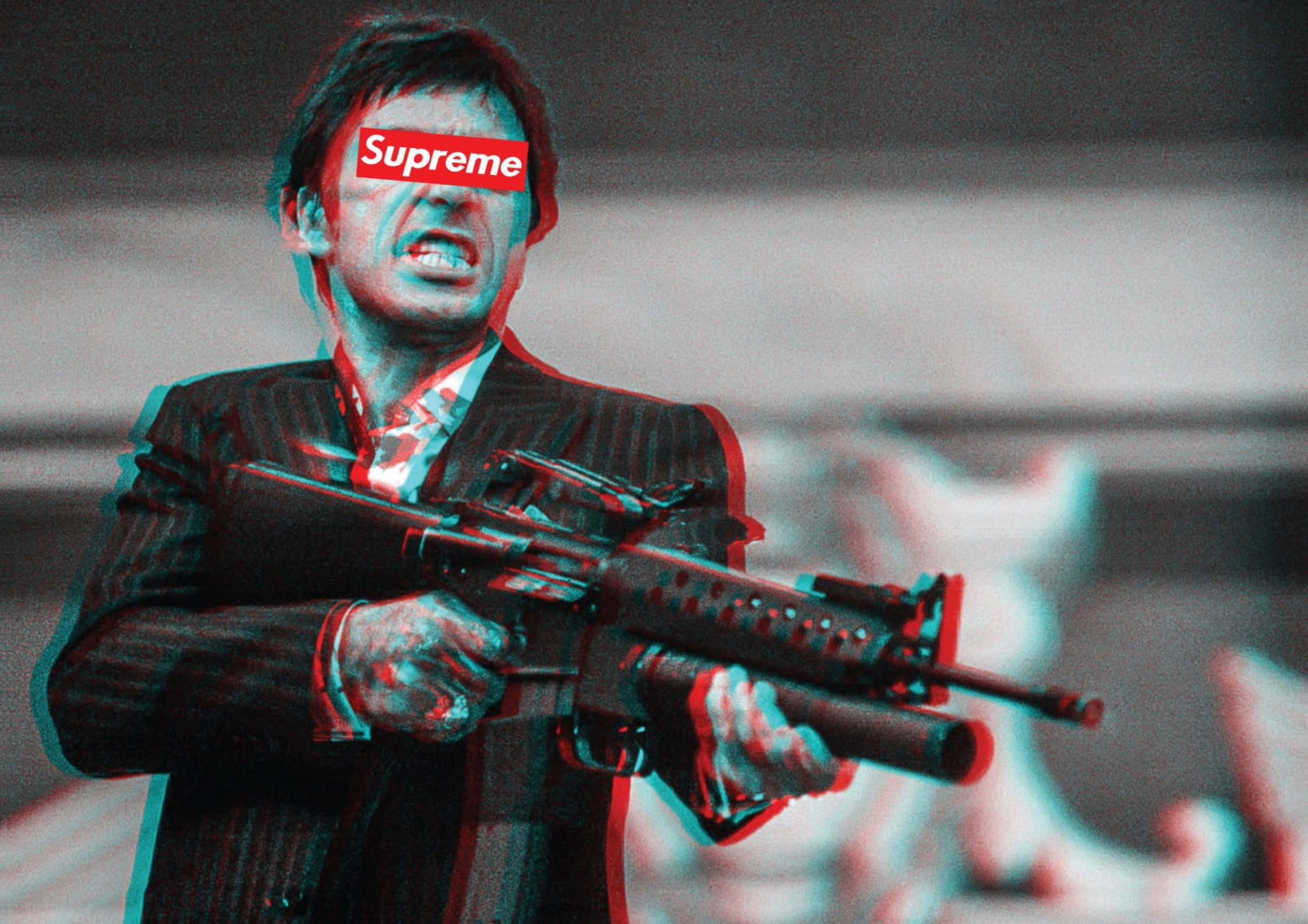 Iconic Scarface Scene Anaglyph3 D Wallpaper