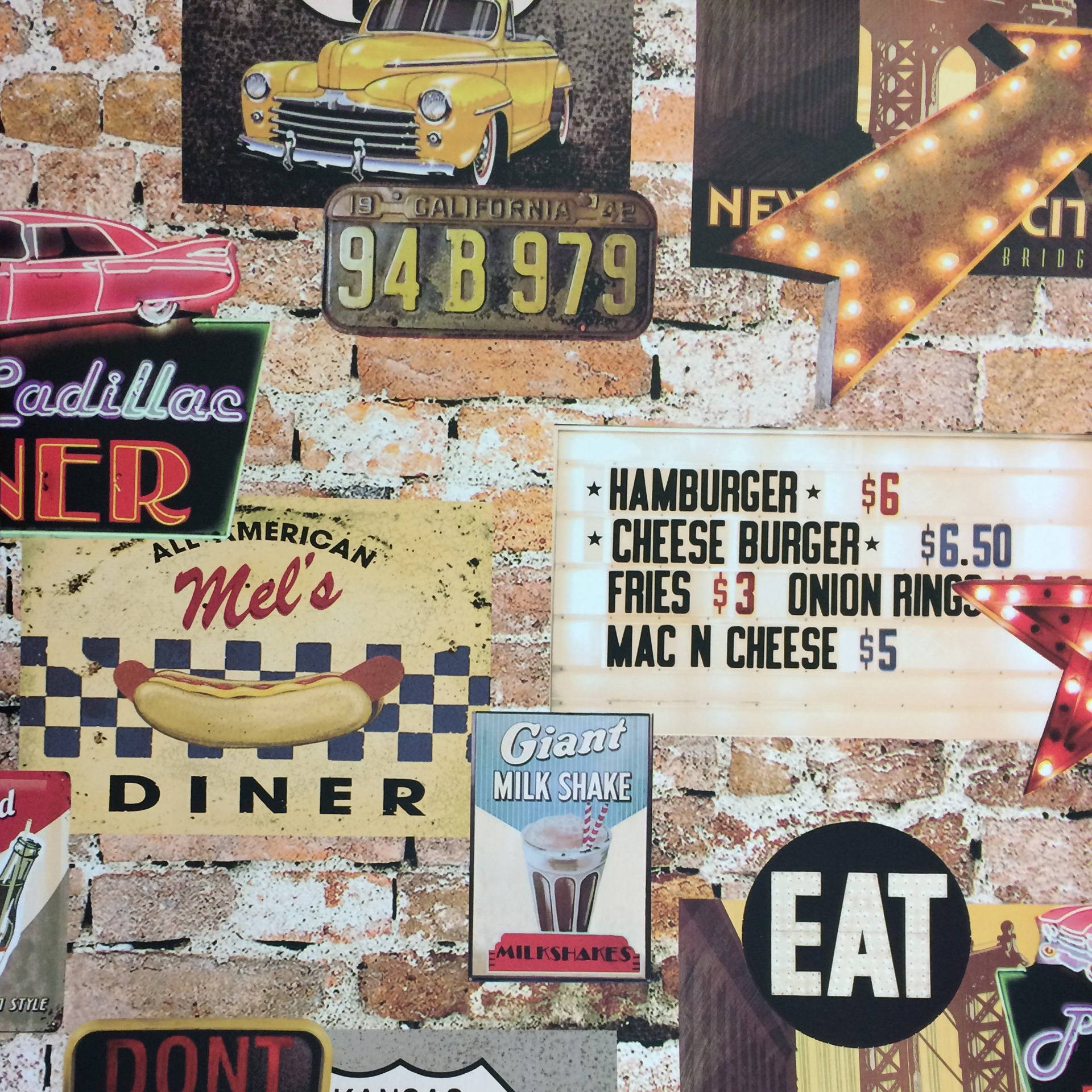 Iconic Symbols 50s Diner Wallpaper