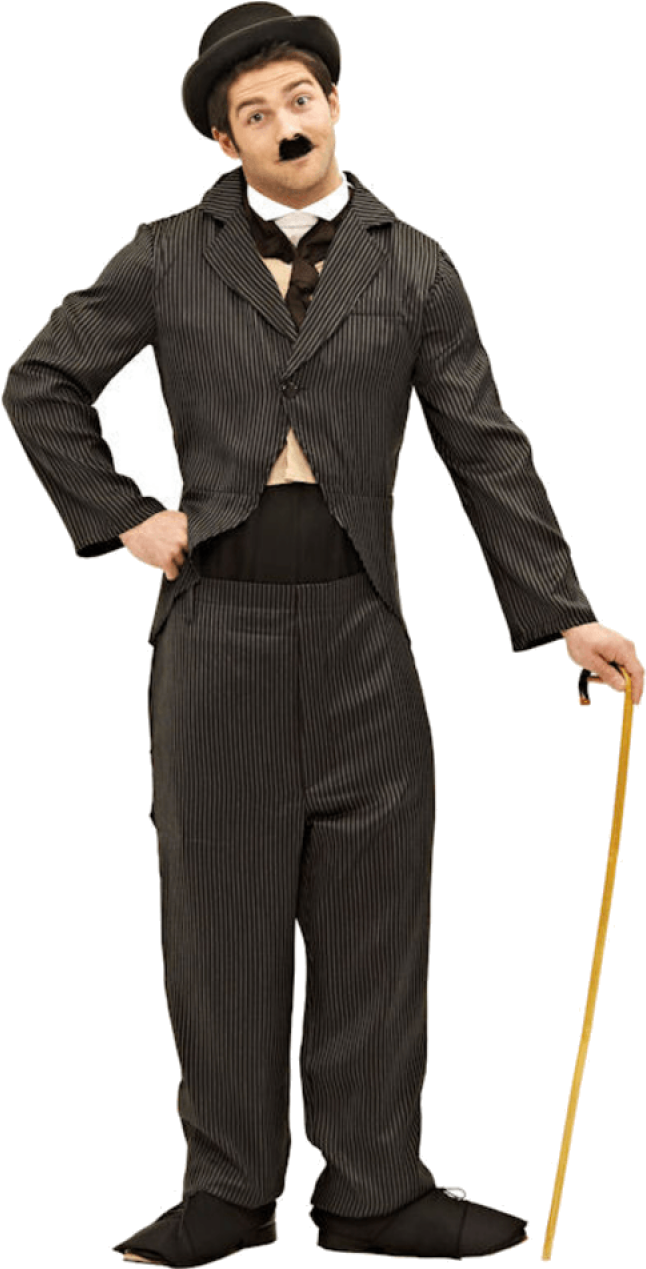 Iconic Tramp Figurewith Cane PNG