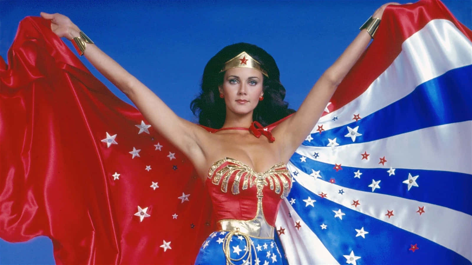 Iconische Wonder Woman Houding Lynda Carter Achtergrond