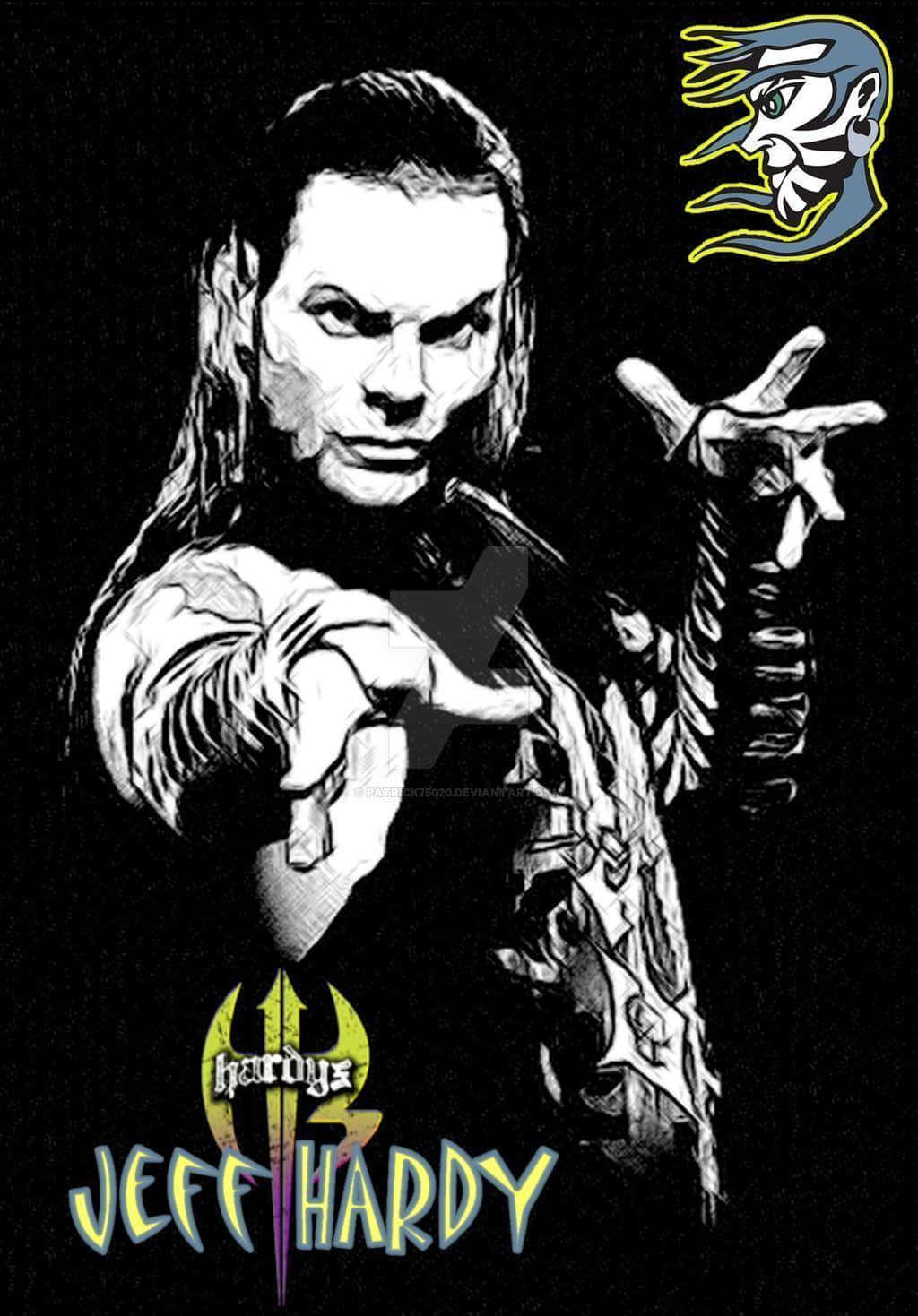 Pósterdel Icónico Luchador Jeff Hardy Con Logo Y Calcomanía. Fondo de pantalla
