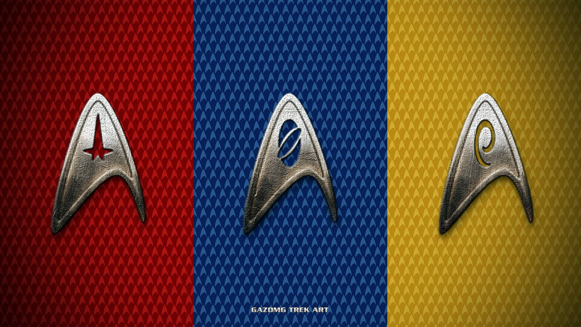 Wallpaper of Star Trek logos with different background color.  