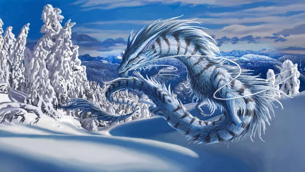 Icy_ Blue_ Dragon_in_ Winter_ Landscape Wallpaper