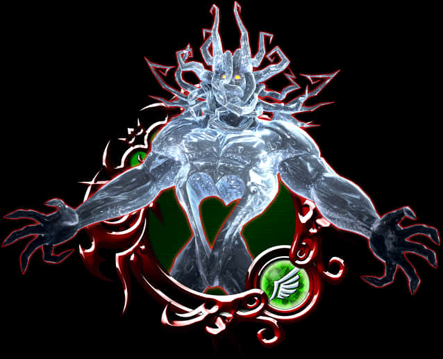 Icy Demonic Figurewith Heart Background PNG