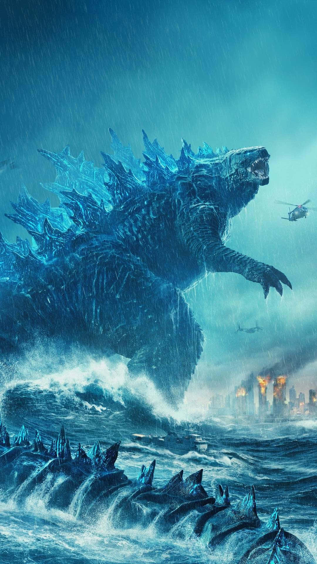 Icy Godzilla Emerging From Ocean Wallpaper