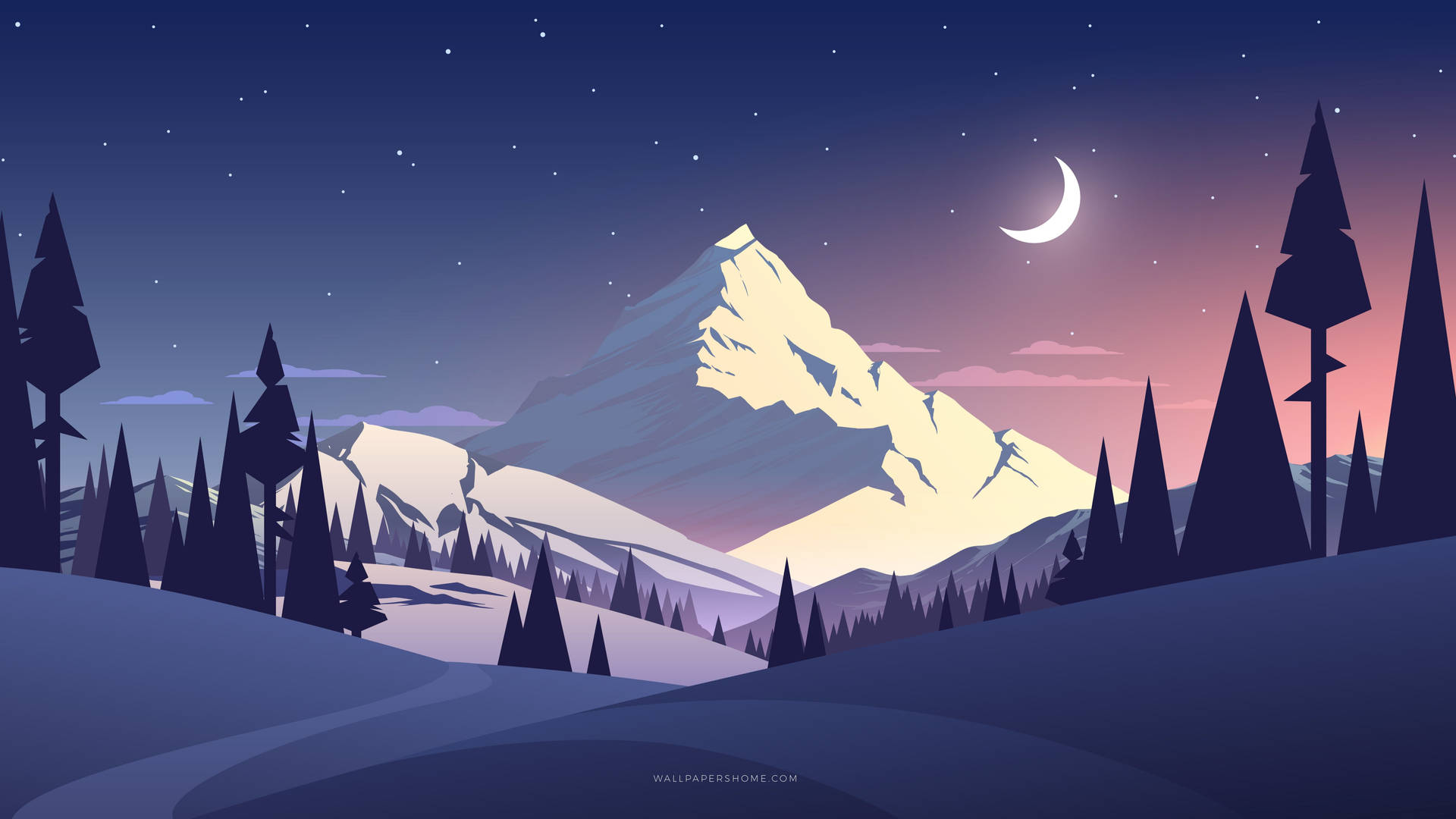 Icy Mountain Under Starry Sky 4k Flat Wallpaper