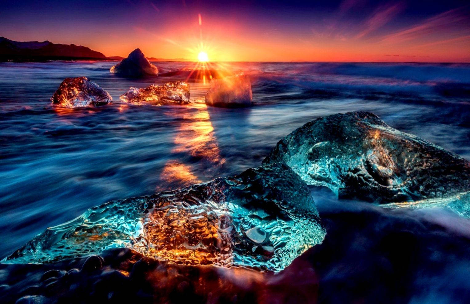 Icy Sunset Ocean Picture