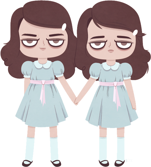 Identical Cartoon Twins_ Holding Hands PNG