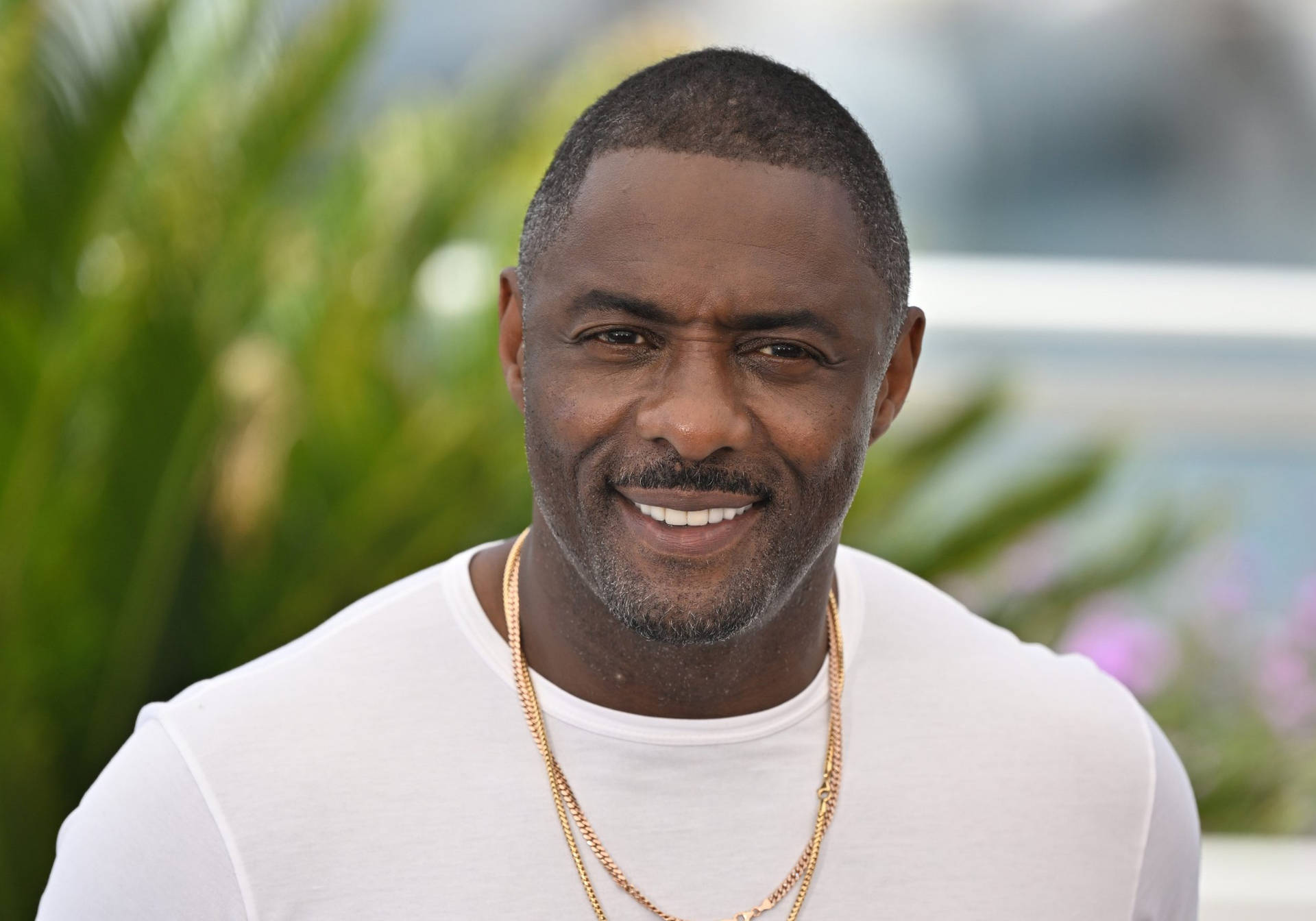 Idris Elba Against Blurry Leaf Backdrop Wallpaper