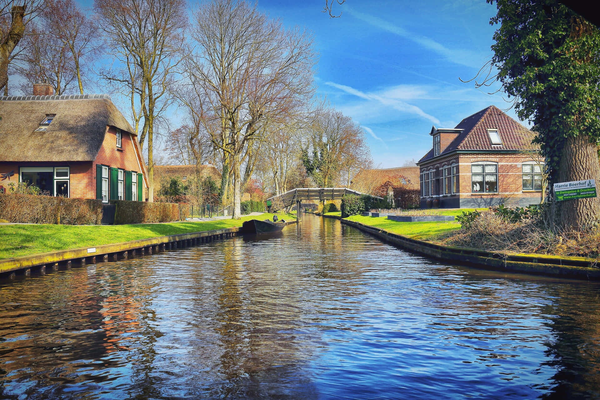 Idyllic Dutch Canal Scene Hengelo Wallpaper