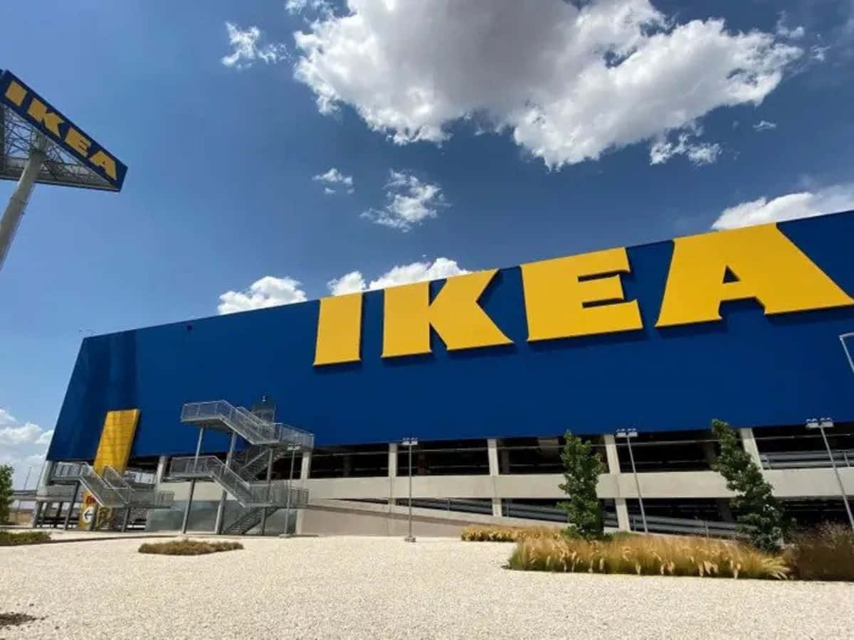 Ikea - A Blue And Yellow Building With A Sign