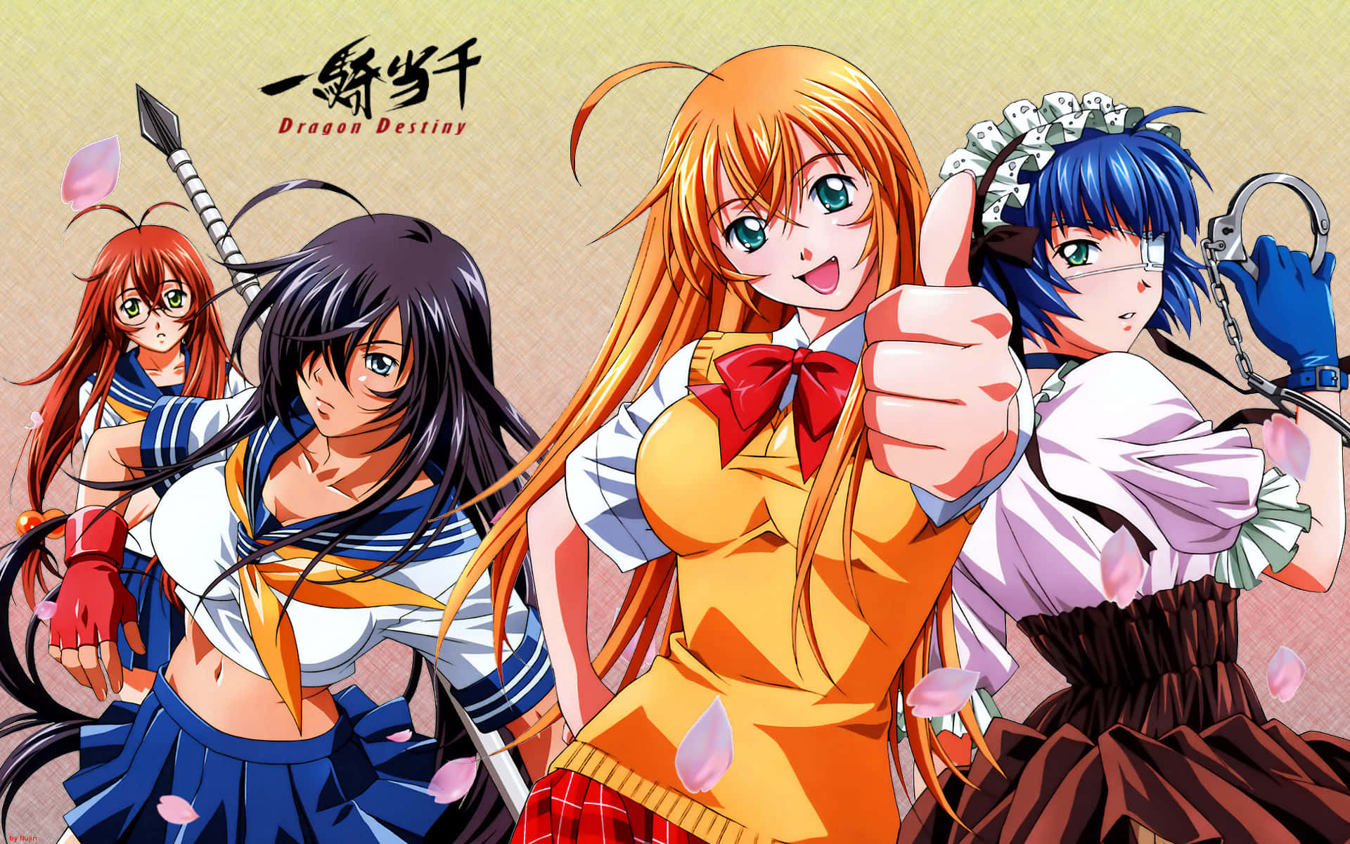 Anime-piger med langt hår og blå øjne Wallpaper