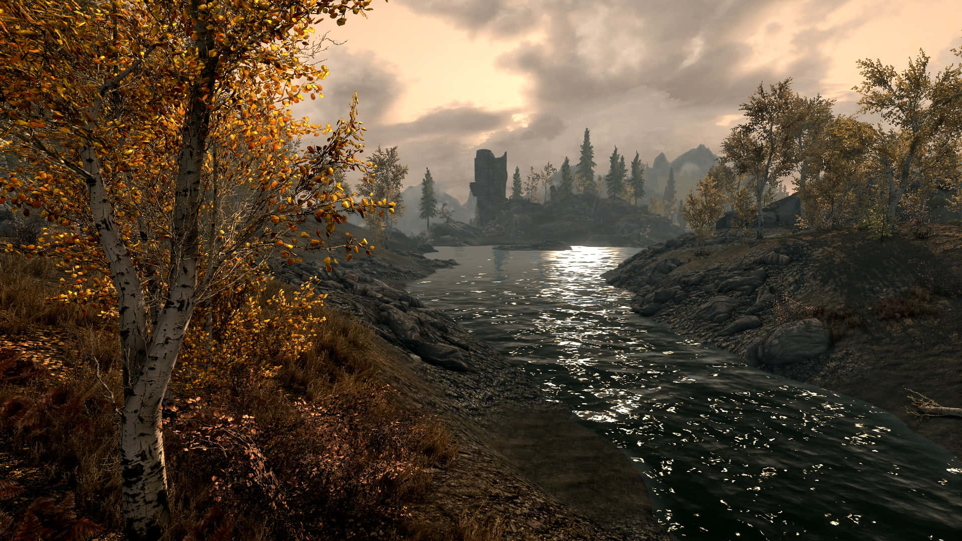 Ildragonborn In Piedi Nel Paesaggio Di Skyrim