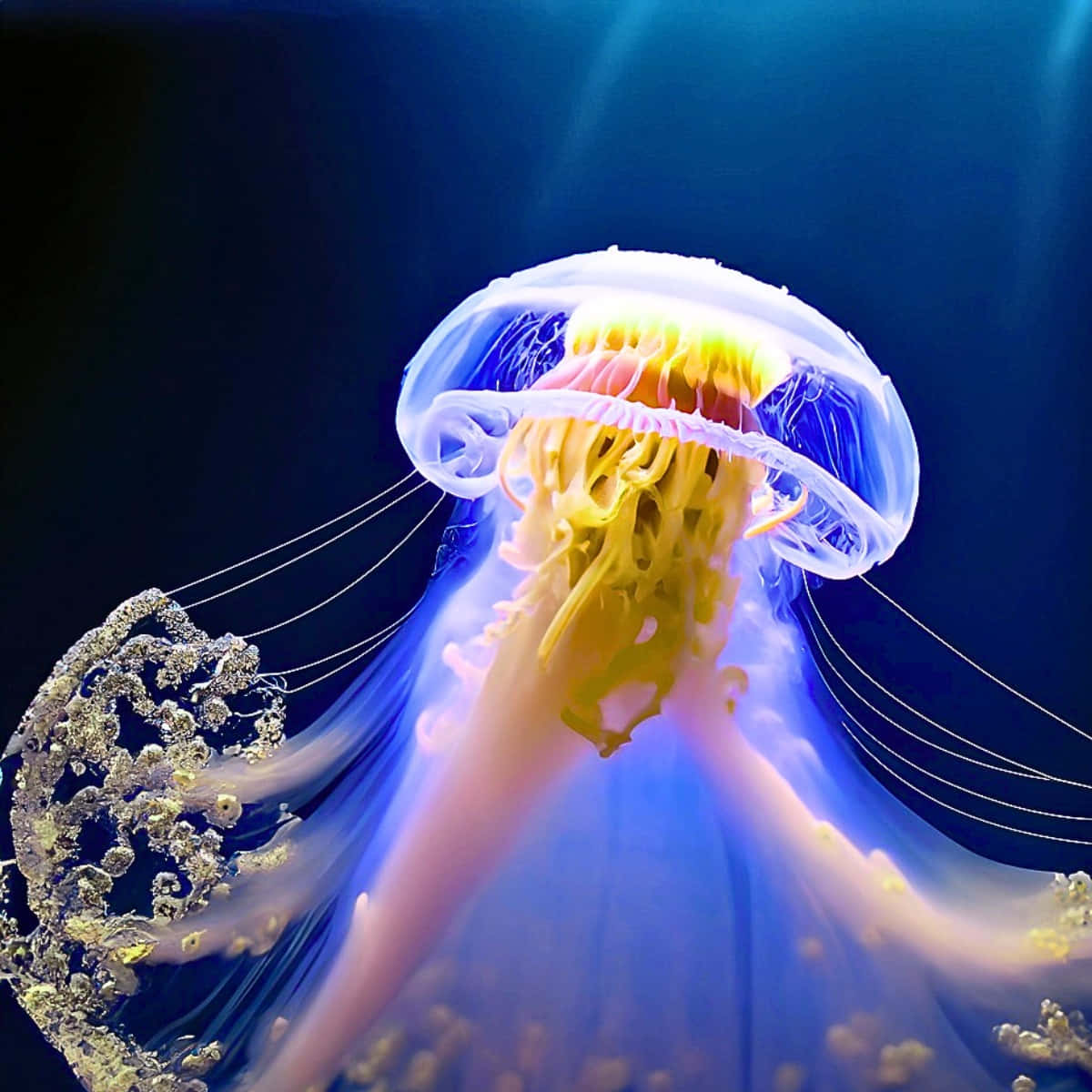 Illuminated Box Jellyfish Underwater Wallpaper