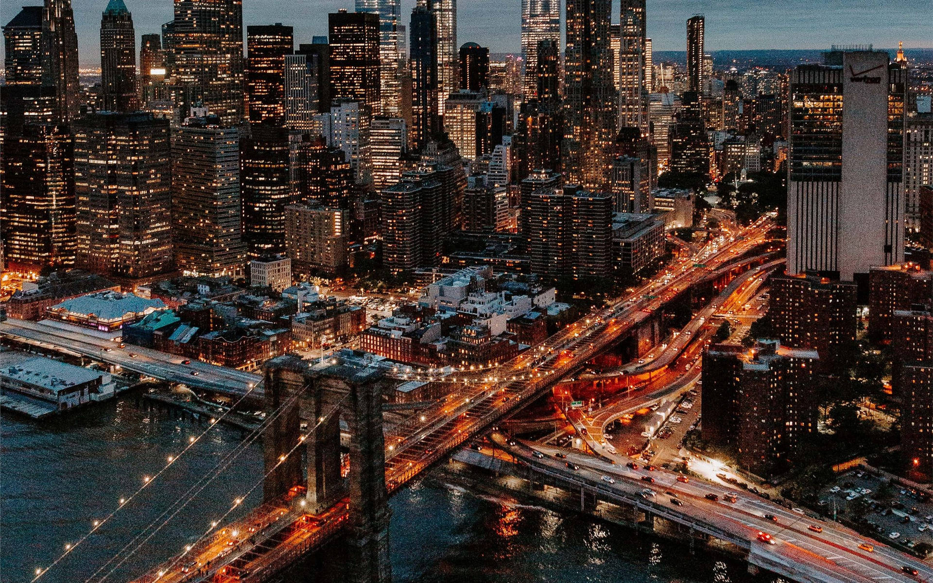 Illuminated Brooklyn Bridge New York Computer