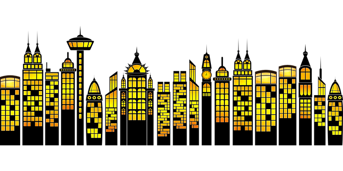 Illuminated City Silhouette Graphic PNG