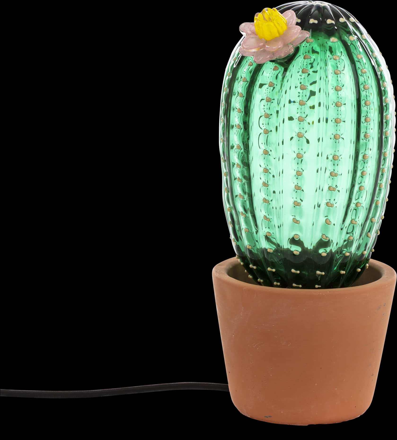 Illuminated Glass Cactus Decor PNG