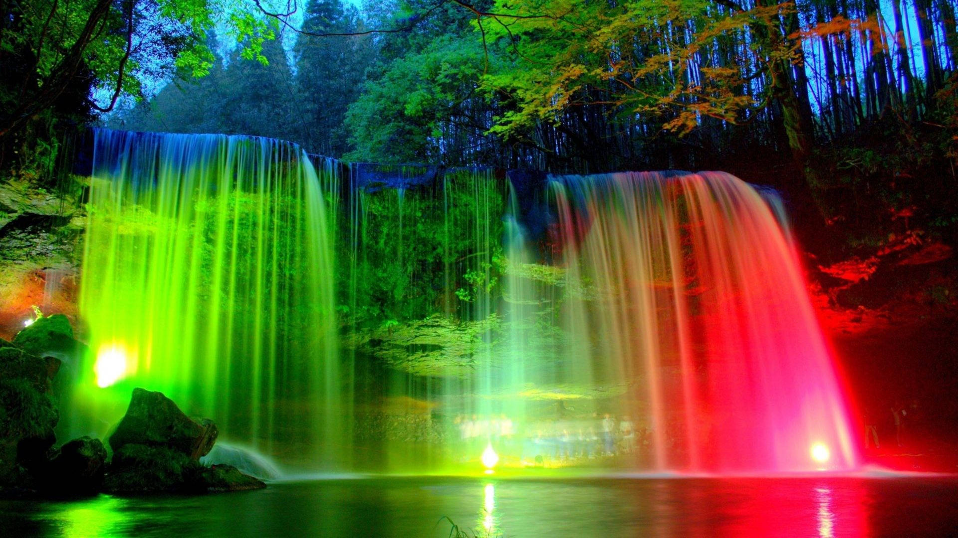 Illuminated Hd Waterfall Nabegataki Park Wallpaper