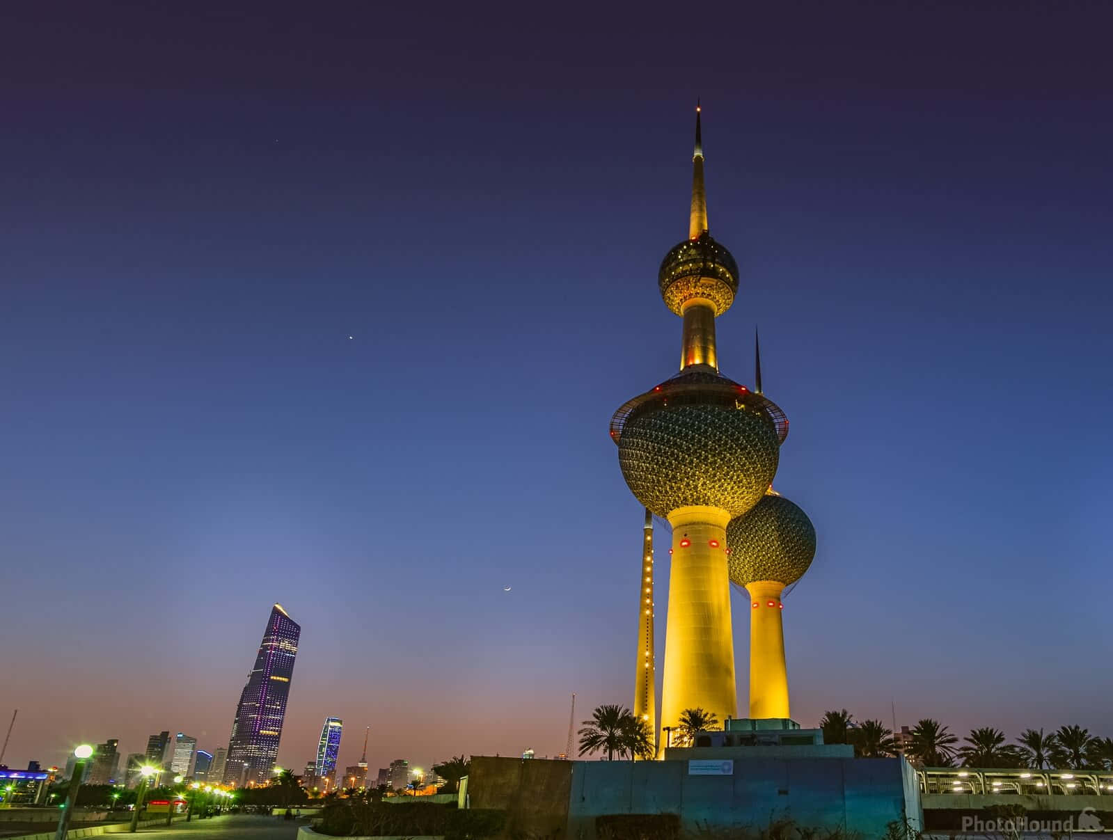 Illuminated Kuwait Towers At Night Wallpaper