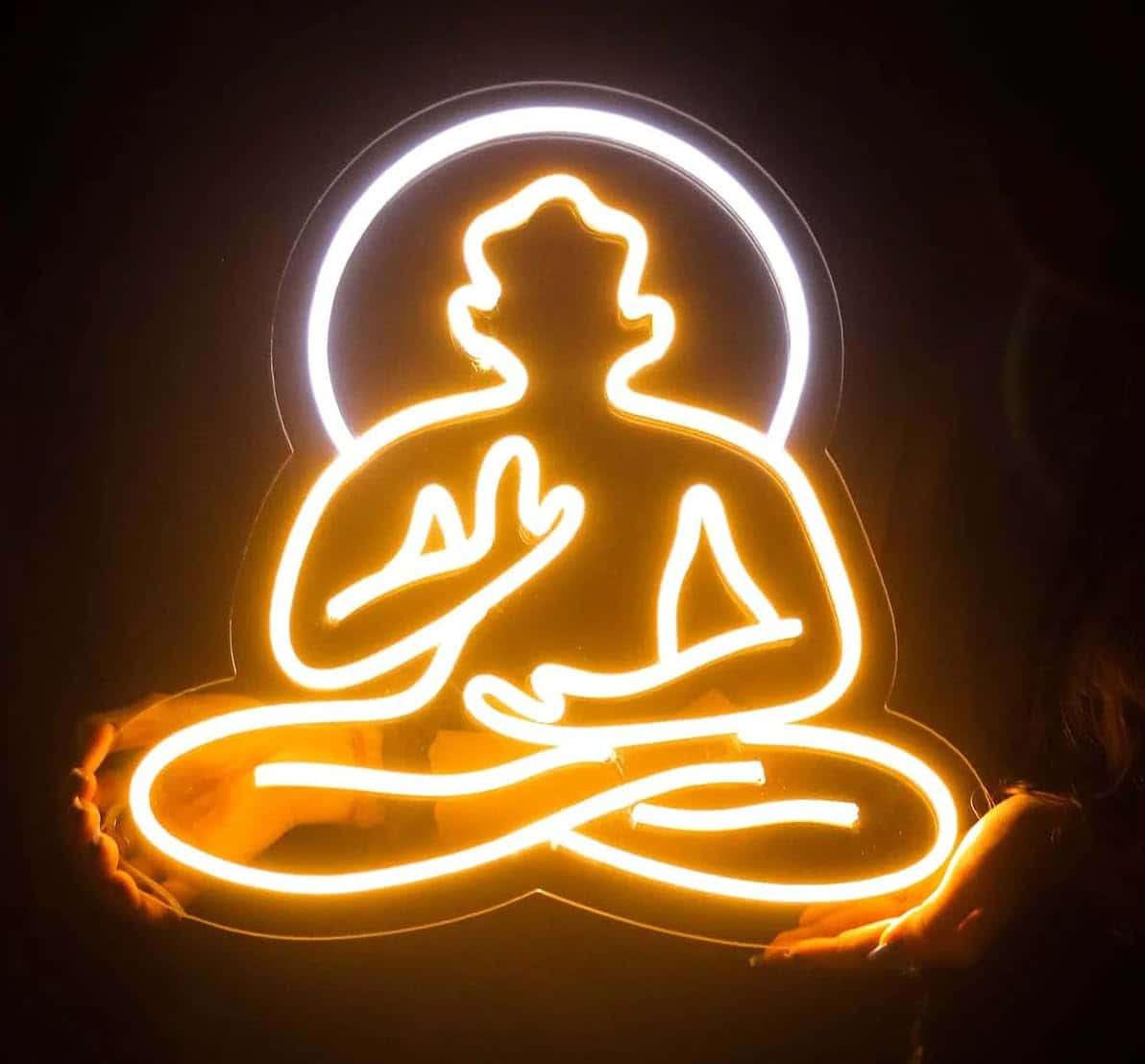 Illuminated Neon Buddha Silhouette Wallpaper