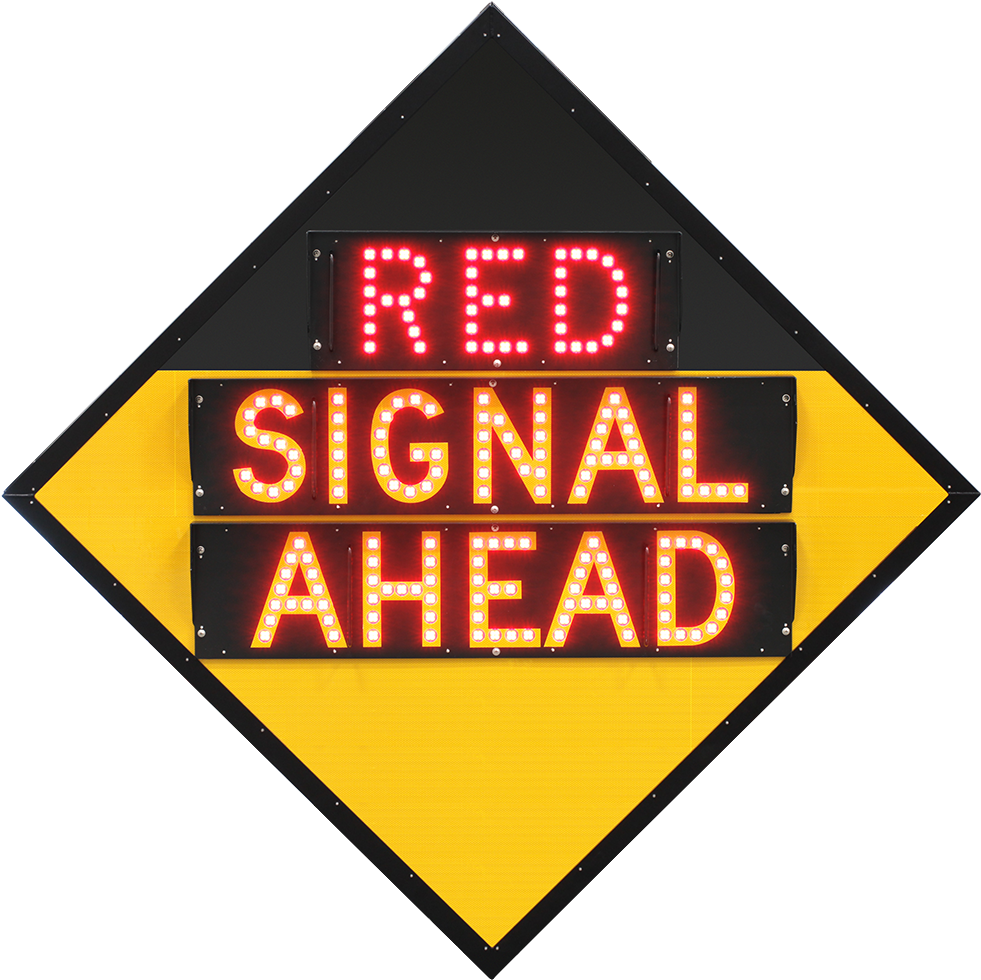 Illuminated Red Signal Ahead Road Sign PNG