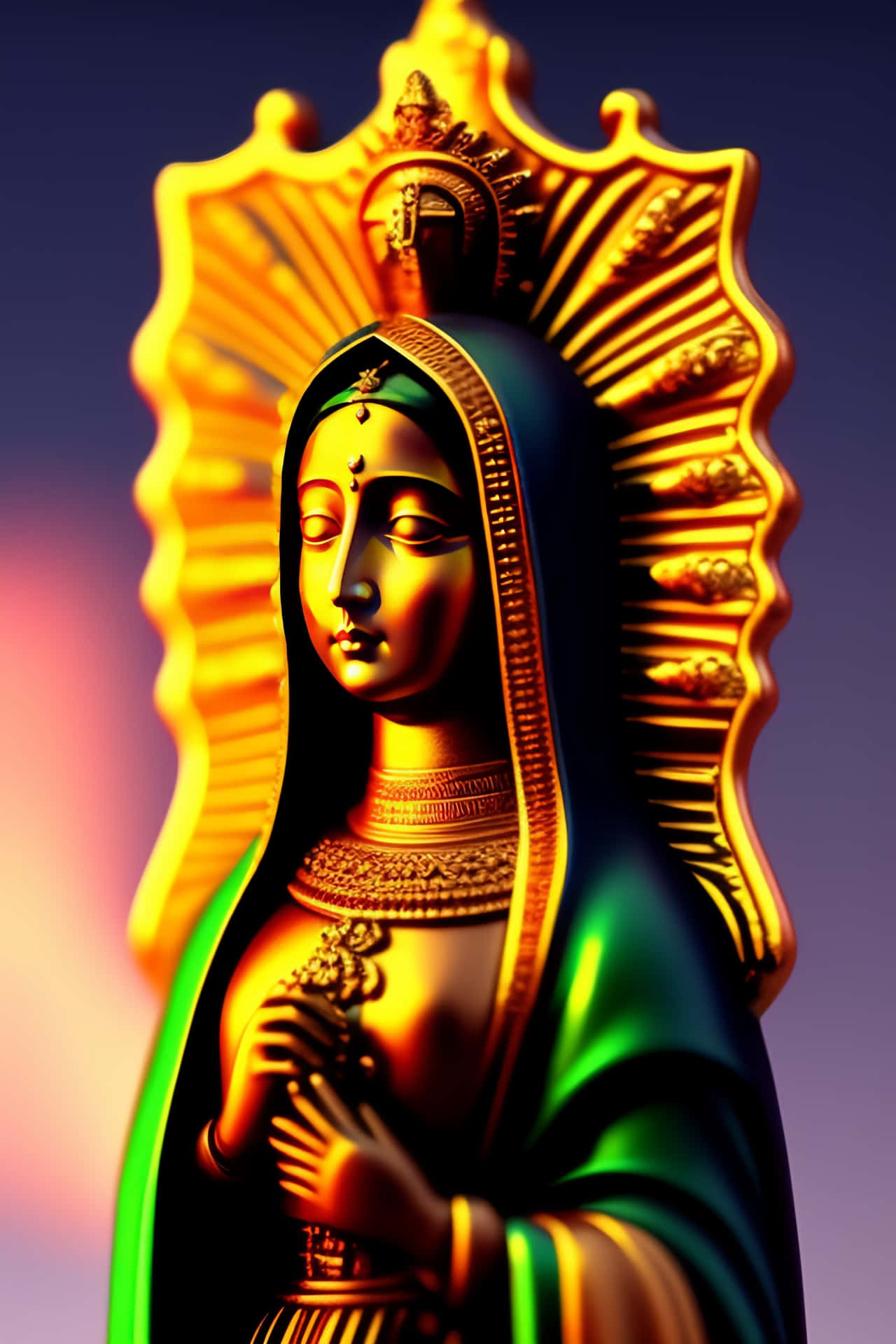 Illuminated Virginof Guadalupe Statue Wallpaper