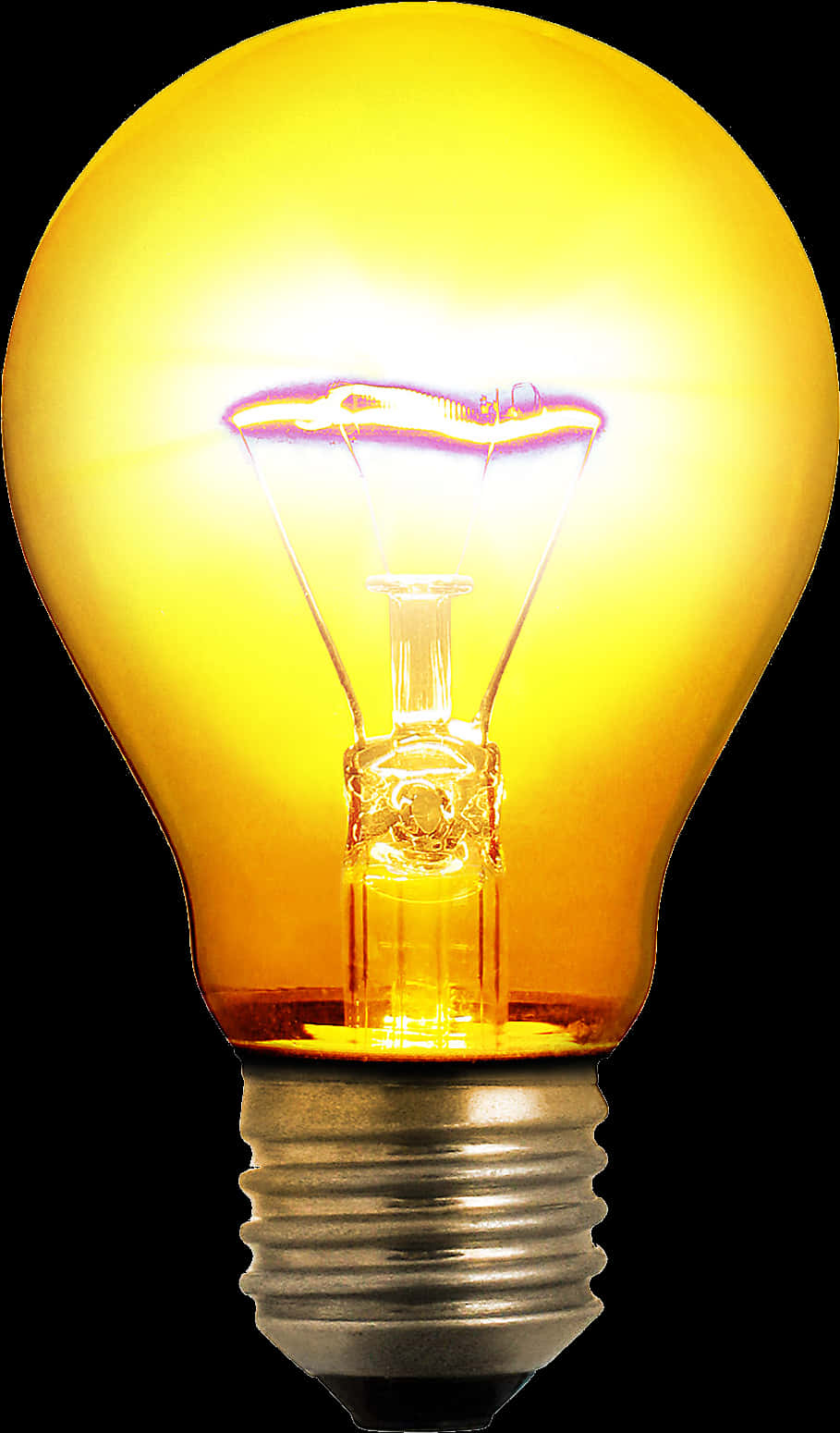 Illuminated Yellow Light Bulb PNG