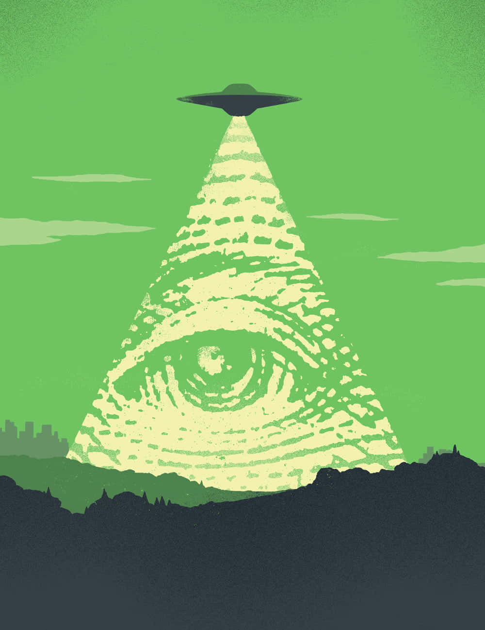 An Illustration Of An All Seeing Eye With A Pyramid In The Background