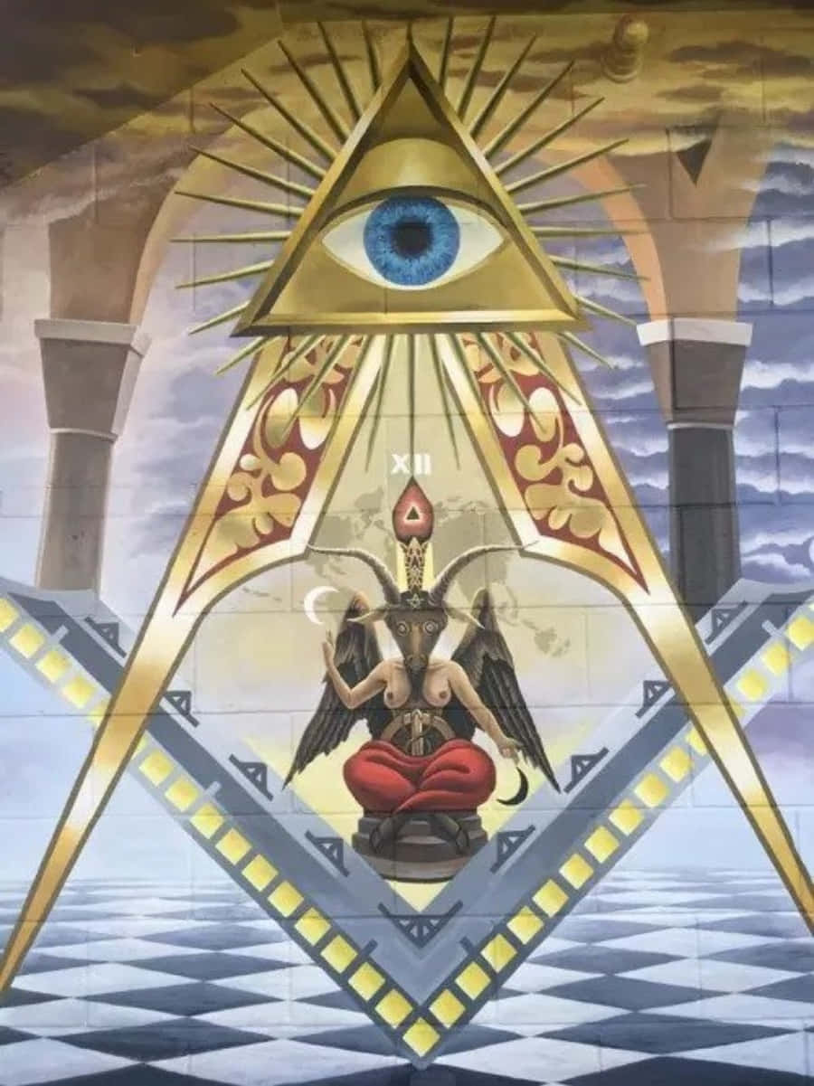 A Mural Of An Eye With A Masonic Symbol