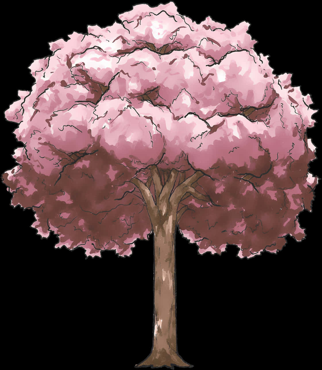 Illustrated Cherry Blossom Tree PNG