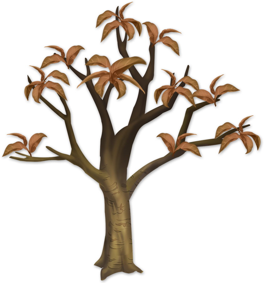 Illustrated Dead Tree With Brown Leaves PNG